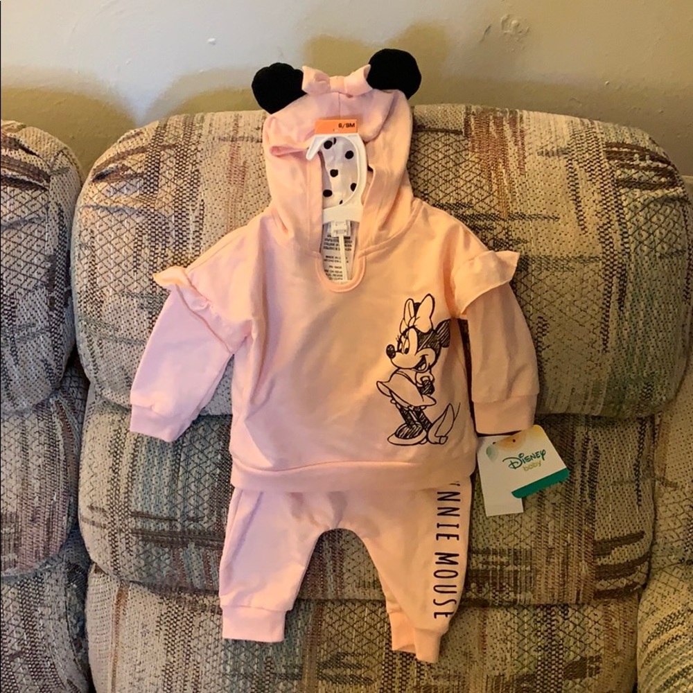 Hooded Sweatshirt and kangaroo set Pink 6-9 M